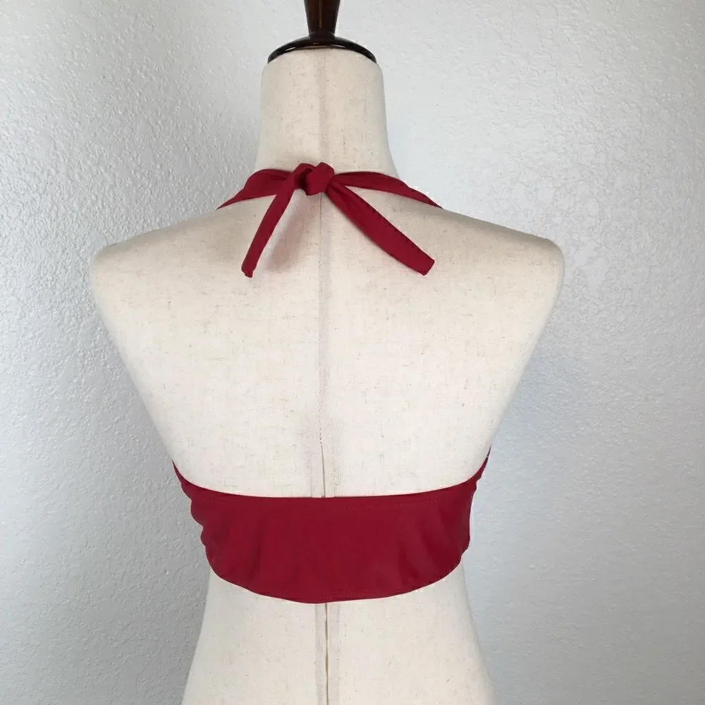 Red underwire halter bikini swim top L‎